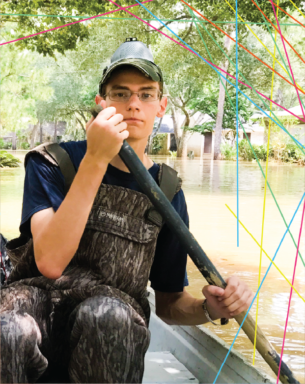 Student paddling a boat